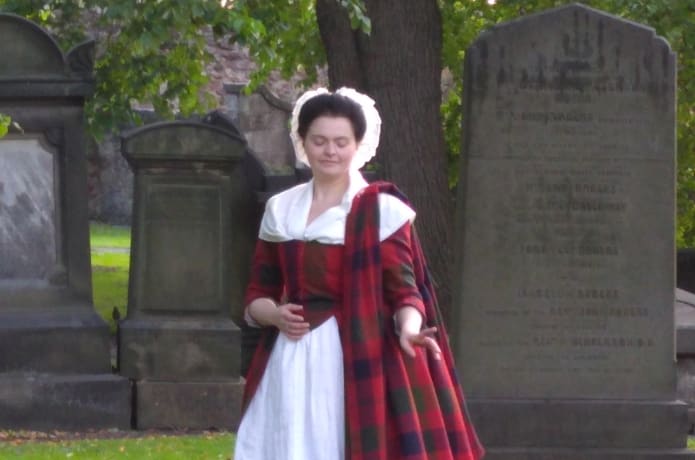 Georgia modelling the completed gown and arisaid.