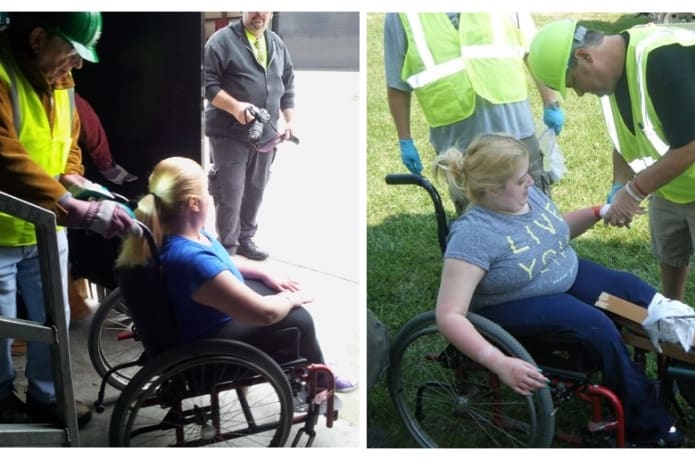 CERT civilian responders learning how to handle patients with disabilities in a disaster.