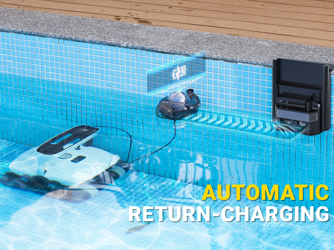 Robot làm sạch hồ bơi đầu tiên trên thế giới có thể tự sạc lại.  P1 sẽ giúp bạn hoàn toàn rảnh tay trong quá trình vệ sinh.