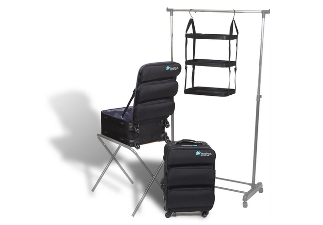 suitcase with collapsible shelves